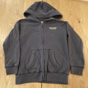 Abercrombie Kids Boys Full Zip Hoodie 7/8 Charcoal Gray Embroidered